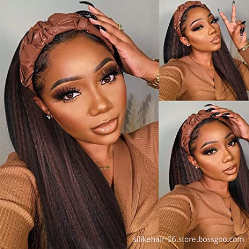 kinky curly Headband Wigs 24 " Long Silky Straight wigs with Black yaki Headband wigs High Temperature Synthetic Hair extension